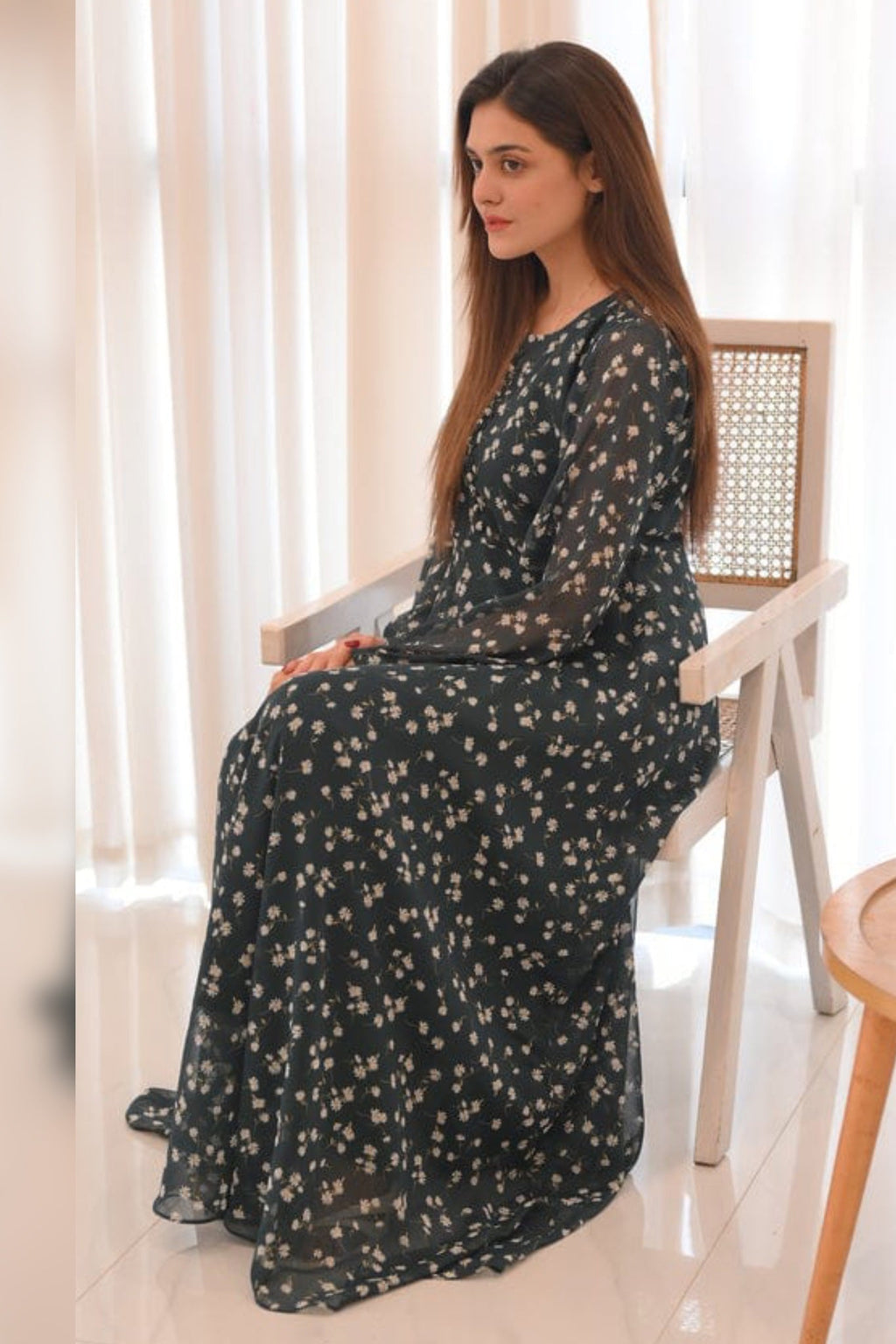 Cardinal Floral Maxi - Black Chiffon Dress ( Inner Attached )