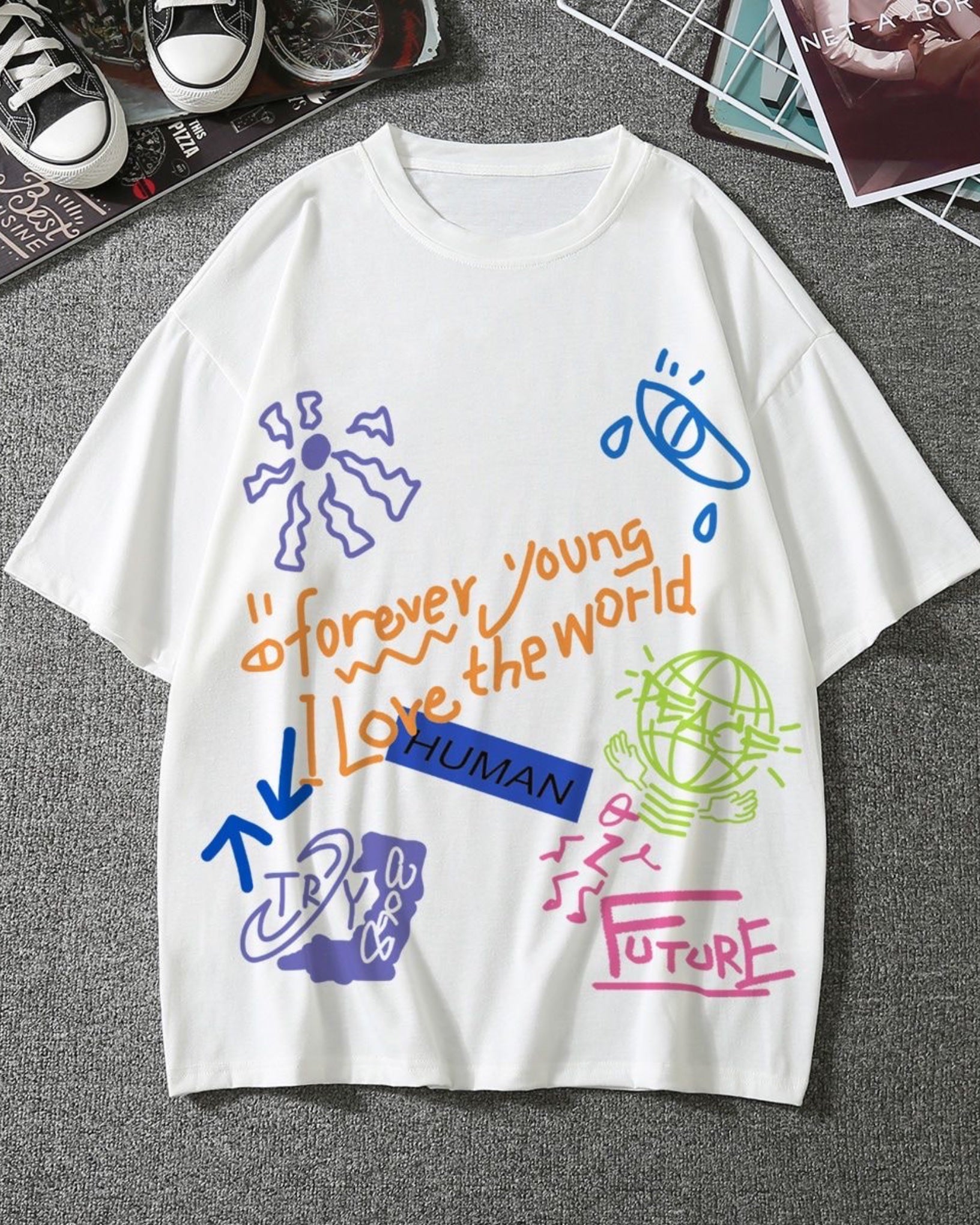 Love The World Graphic Drop Shoulder Oversized T-shirt White