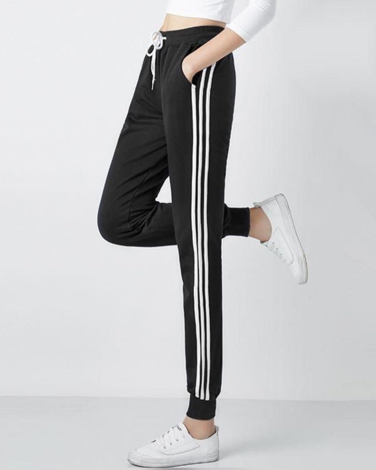 Black 3 Stripes Cotton Summer Trouser