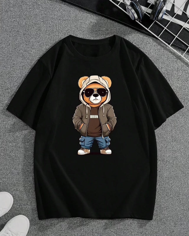 Bear Bruh Graphic Drop Shoulder Oversized T-shirt Black