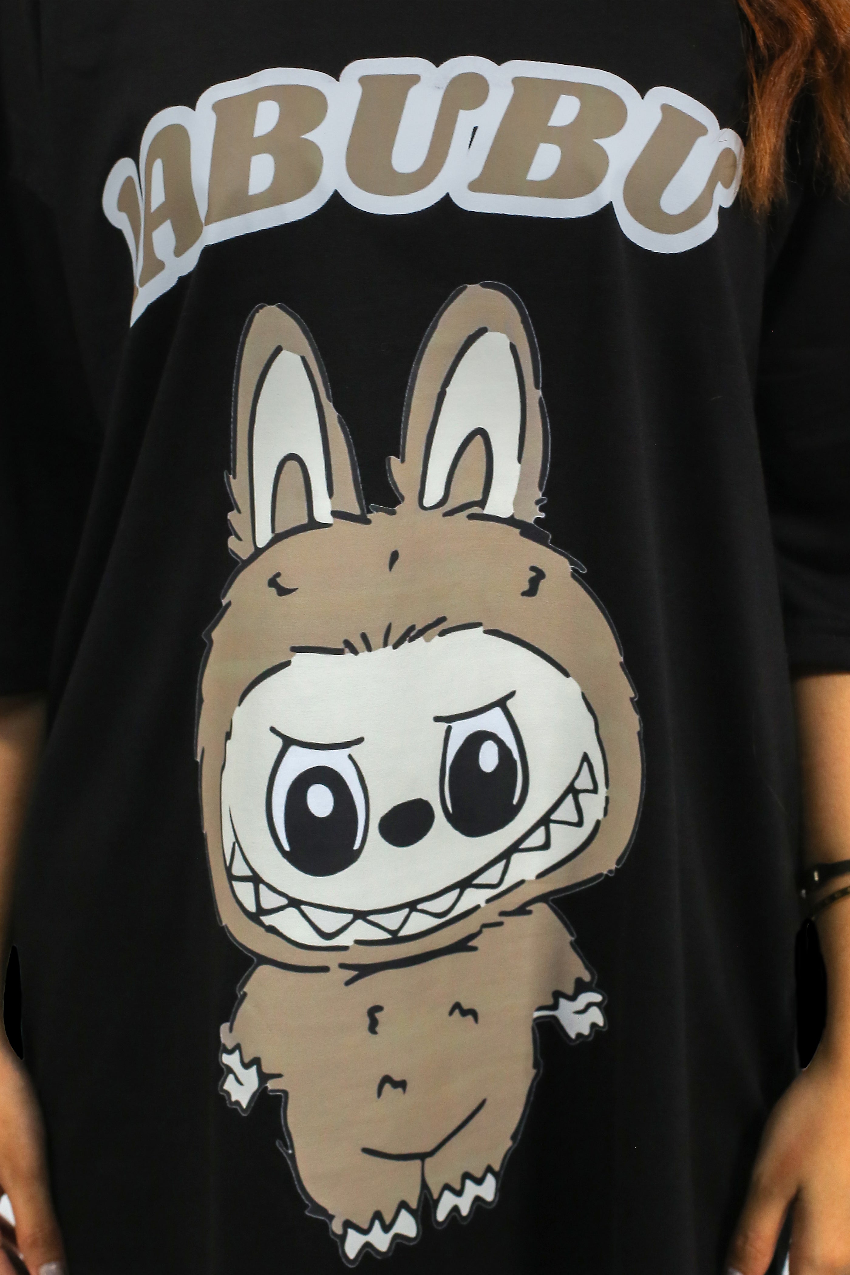 Labubu Graphic Drop Shoulder Oversized Tee Black