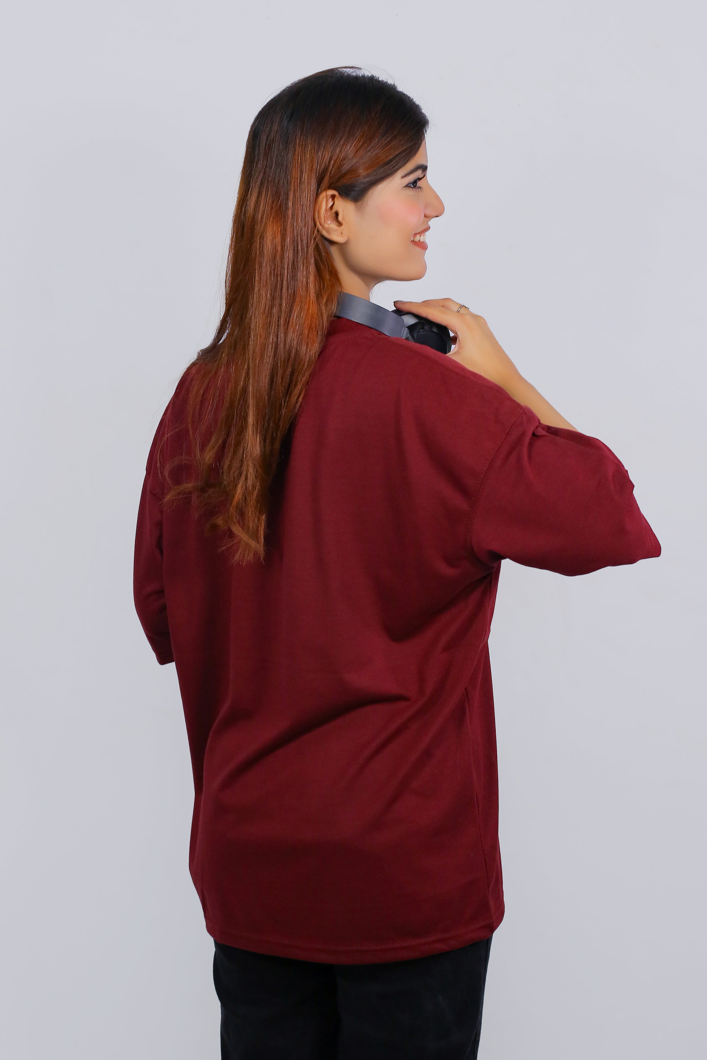 Labubu Graphic Drop Shoulder Oversized Tee Mahroon