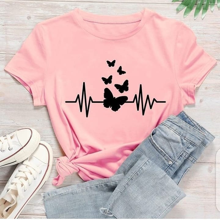 Heart Beat Butterfly Graphic Drop Shoulder Oversized Tee