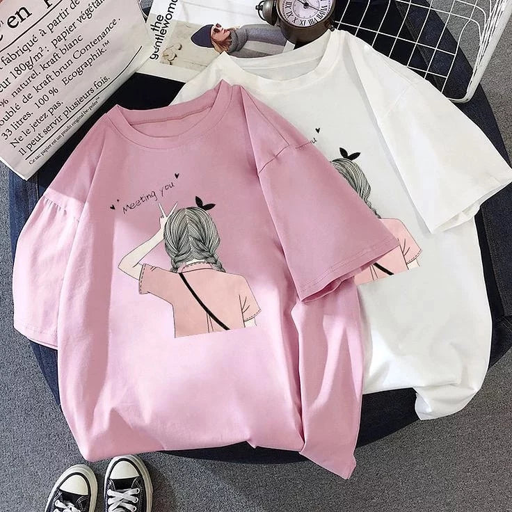 Meeting You Graphic Drop Shoulder Oversized Tee