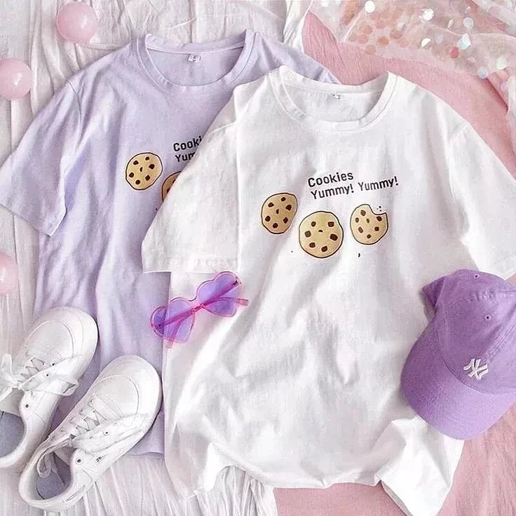 Cookie Yummy Graphic Drop Shoulder Oversized T-shirt