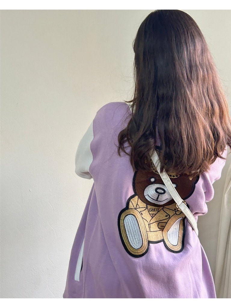 Moschino Bear Patched Button Down Baseball Varsity Bomber Jacket