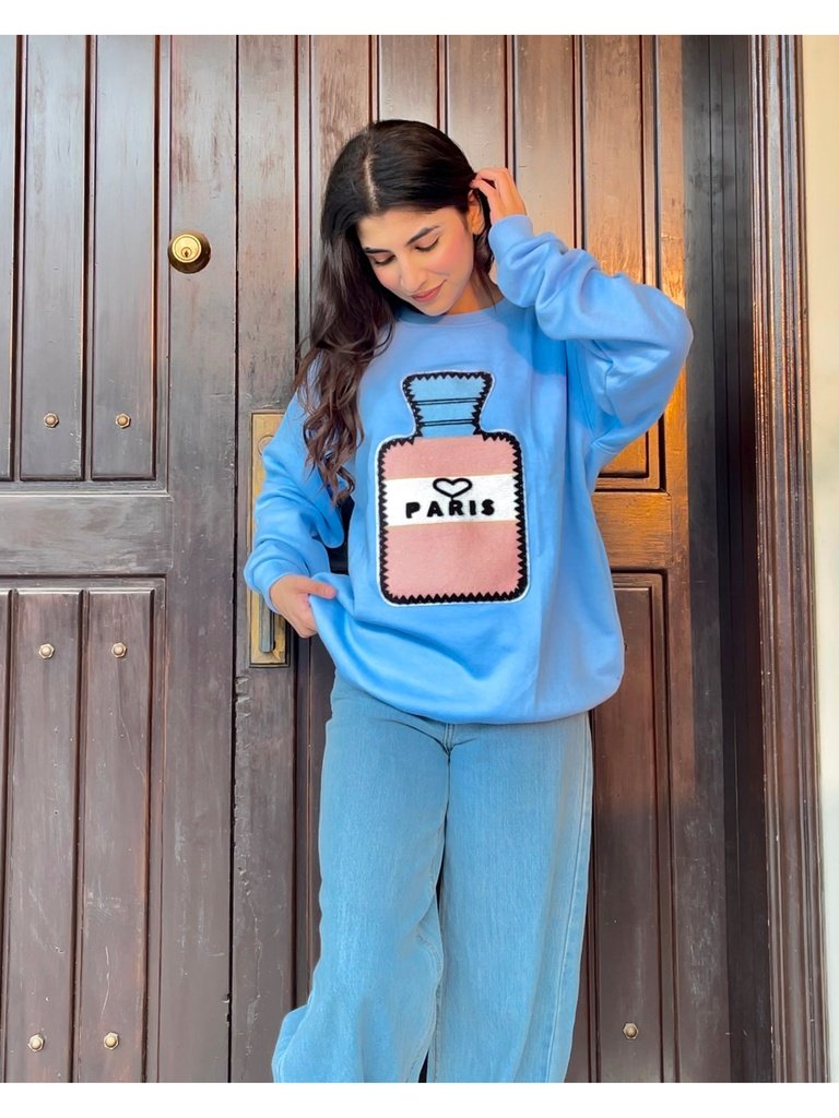 Paris Vacay Graphic Patched Oversized Sweatshirt