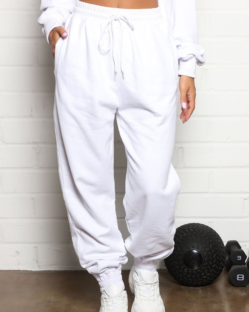White Jogger Fleece Sweatpant