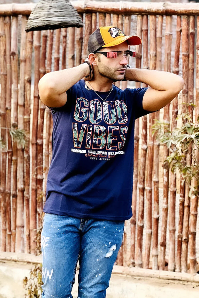 Good Vibes Graphic Mens T-shirt- Navy Blue free-gift-icon