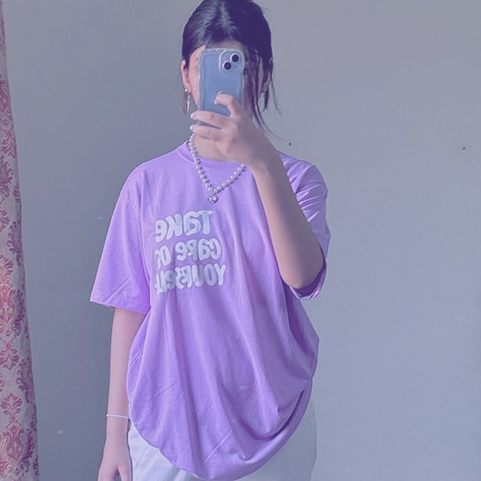 Take Care Slogan Graphic Drop Shoulder Oversized Tee