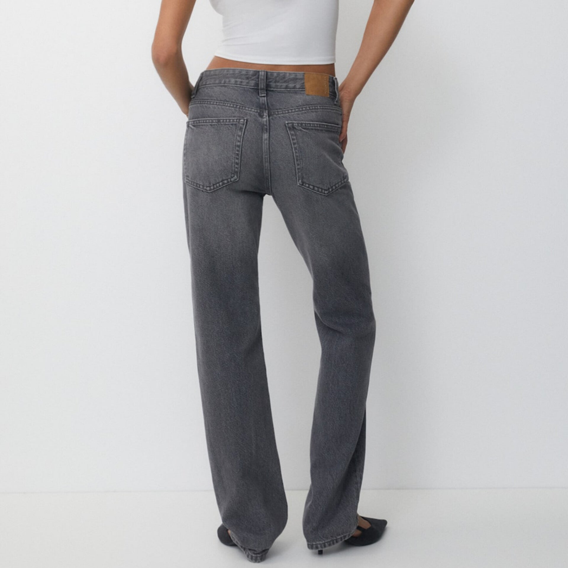 Charcoal Mid Waist Straight Leg Jeans