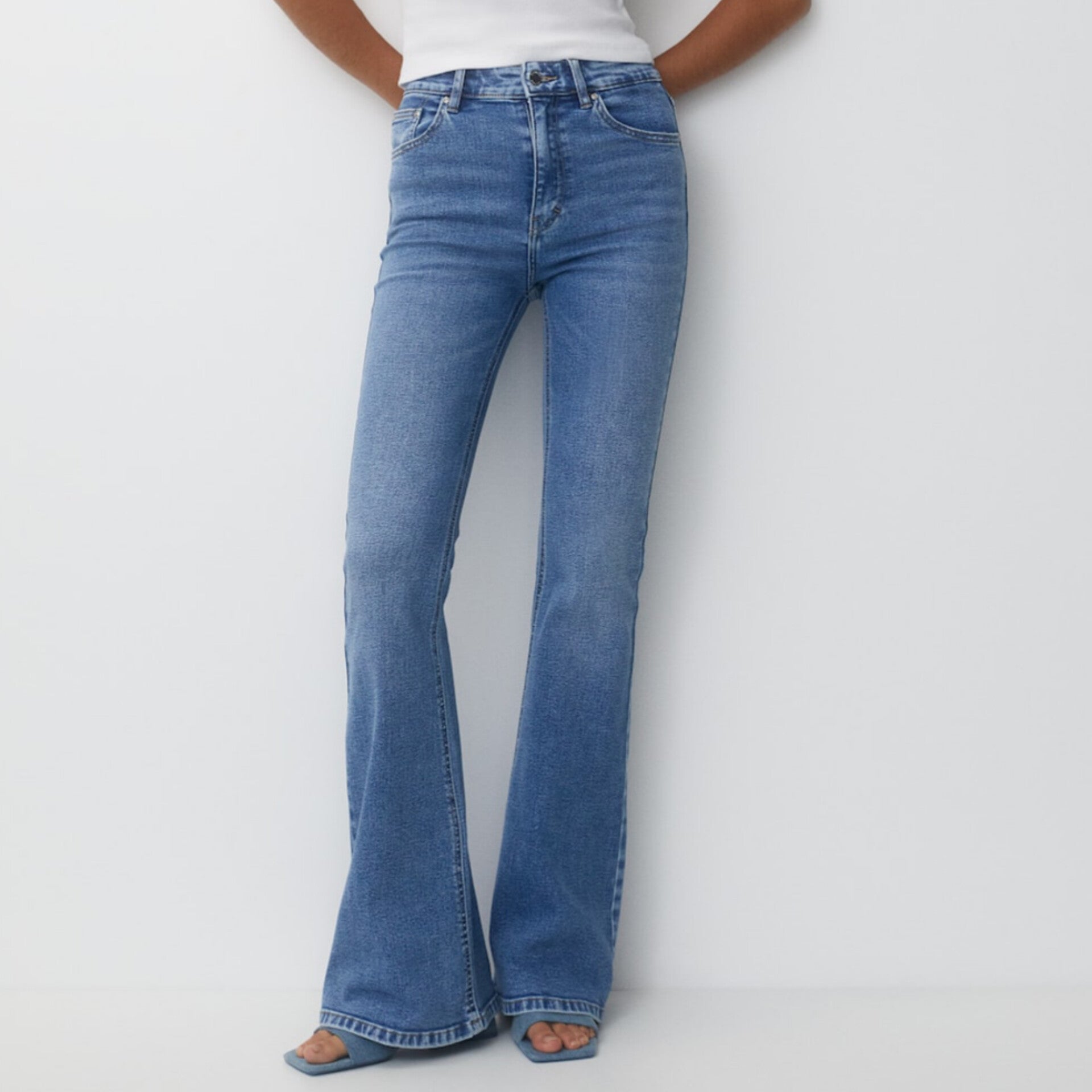 Denim Blue Flared High Waist Skinny Jeans