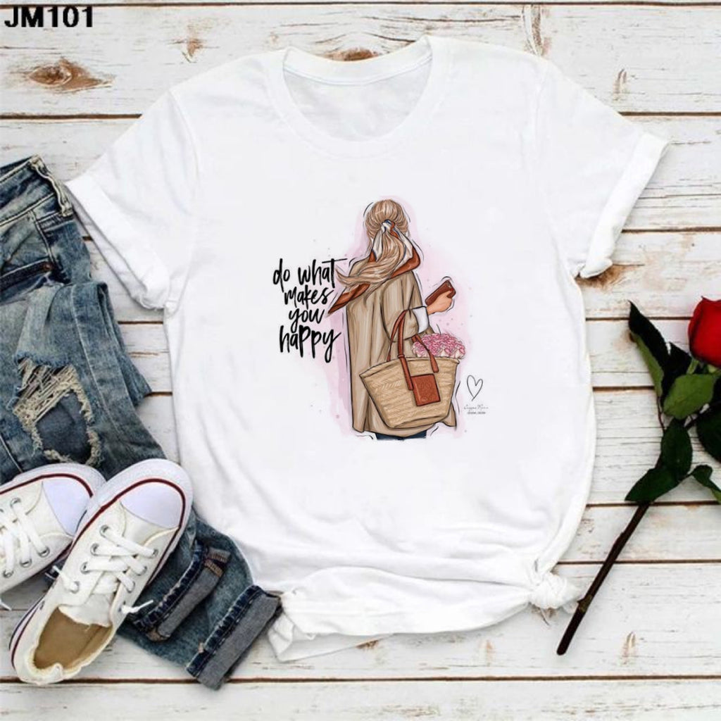 Do What Makes Happy Girl Graphic Drop Shoulder Oversized T-shirt
