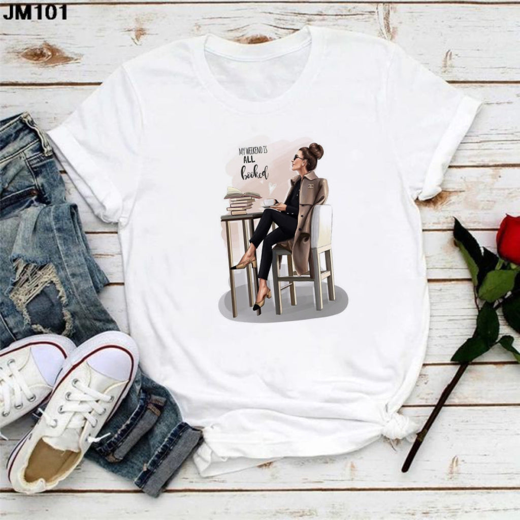Weekend Booked Girl Graphic Drop Shoulder Oversized T-shirt