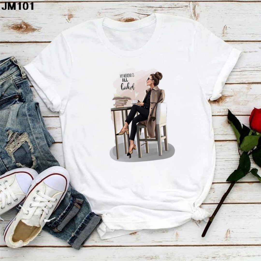 Weekend Booked Girl Graphic Drop Shoulder Oversized T-shirt