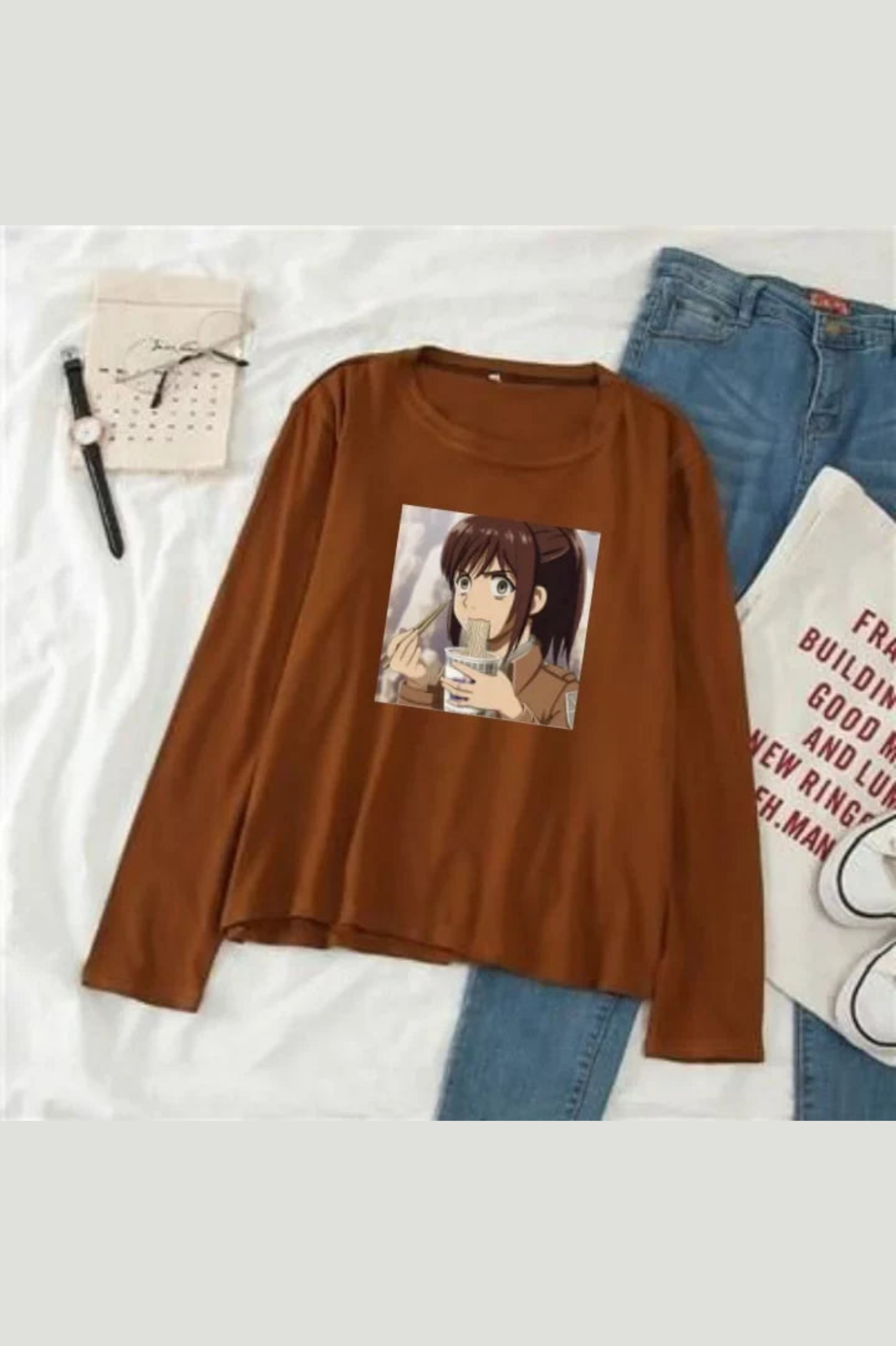 Canvas Girl Eating Noodles Long Sleeve T-shirt