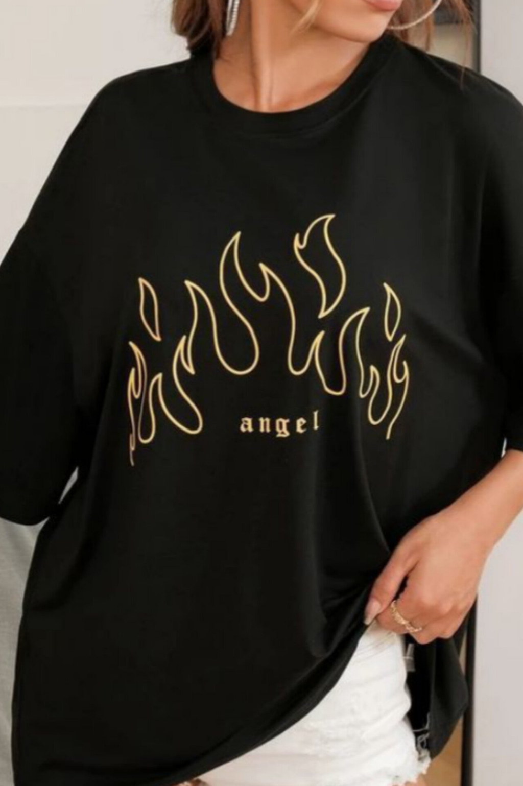 Letter & Fire Graphic Drop Shoulder Oversized Tee