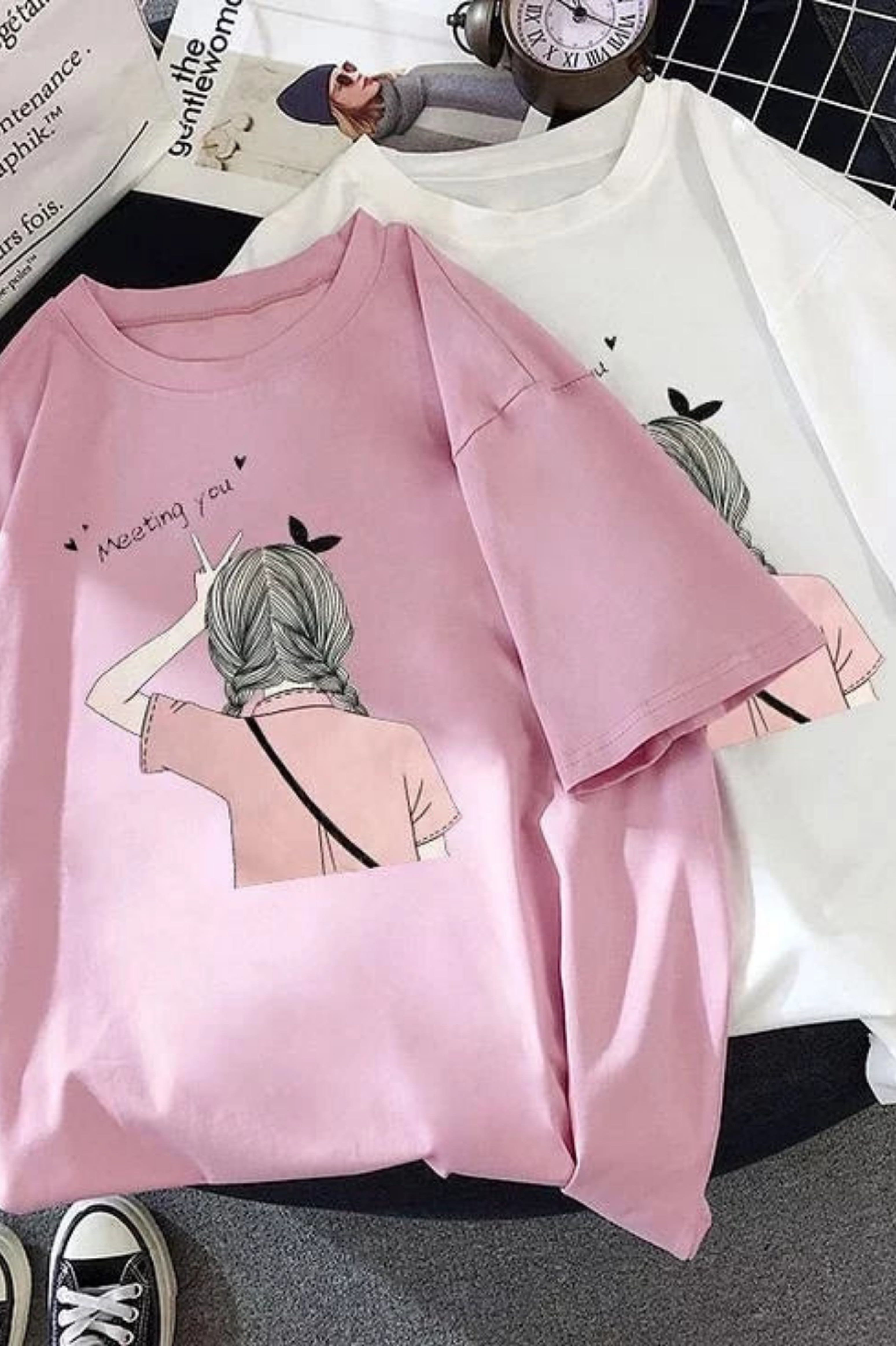 Meeting You Graphic Drop Shoulder Oversized Tee