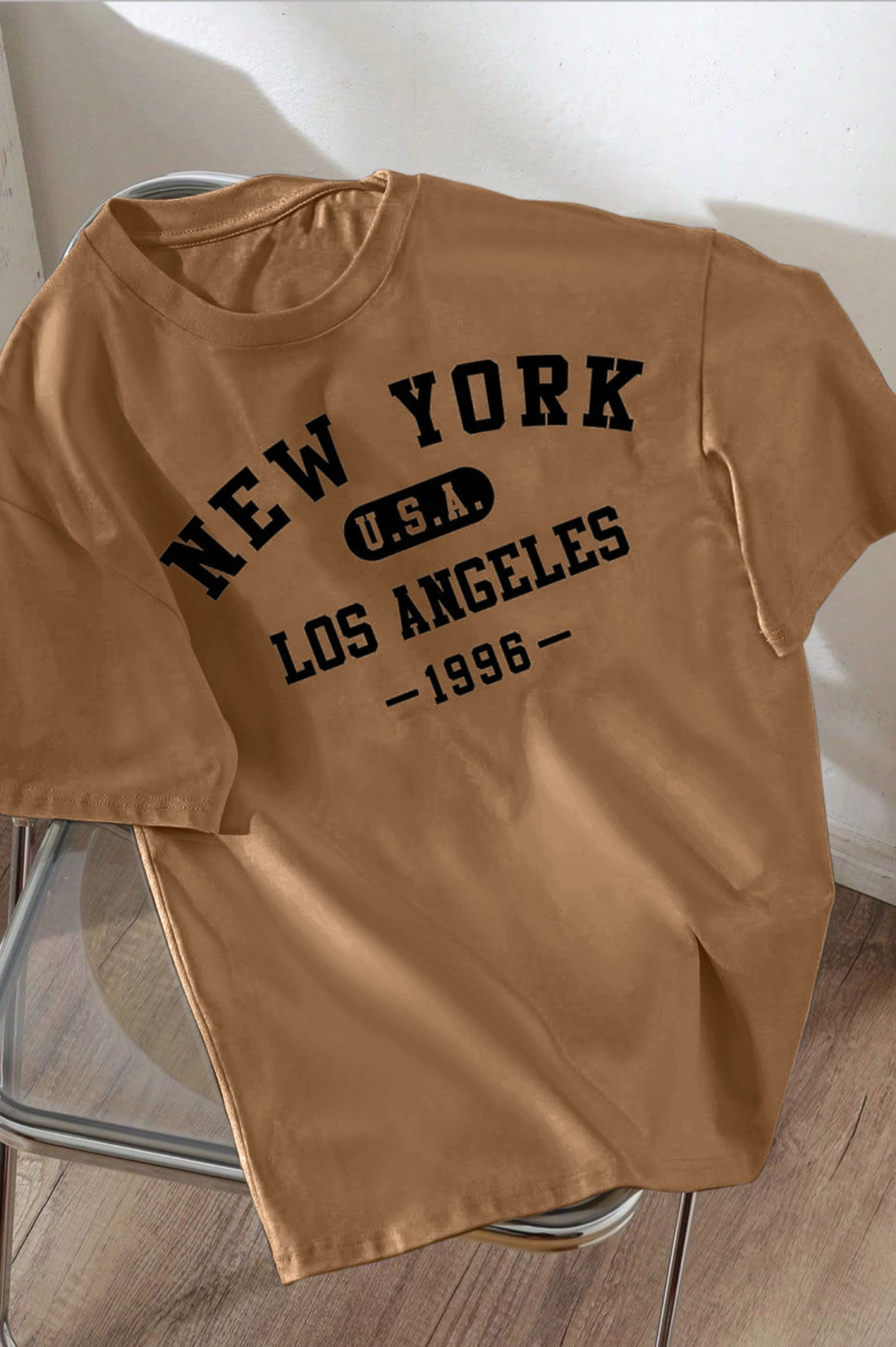 New York Graphic Drop Shoulder Oversized T-shirt Coffee
