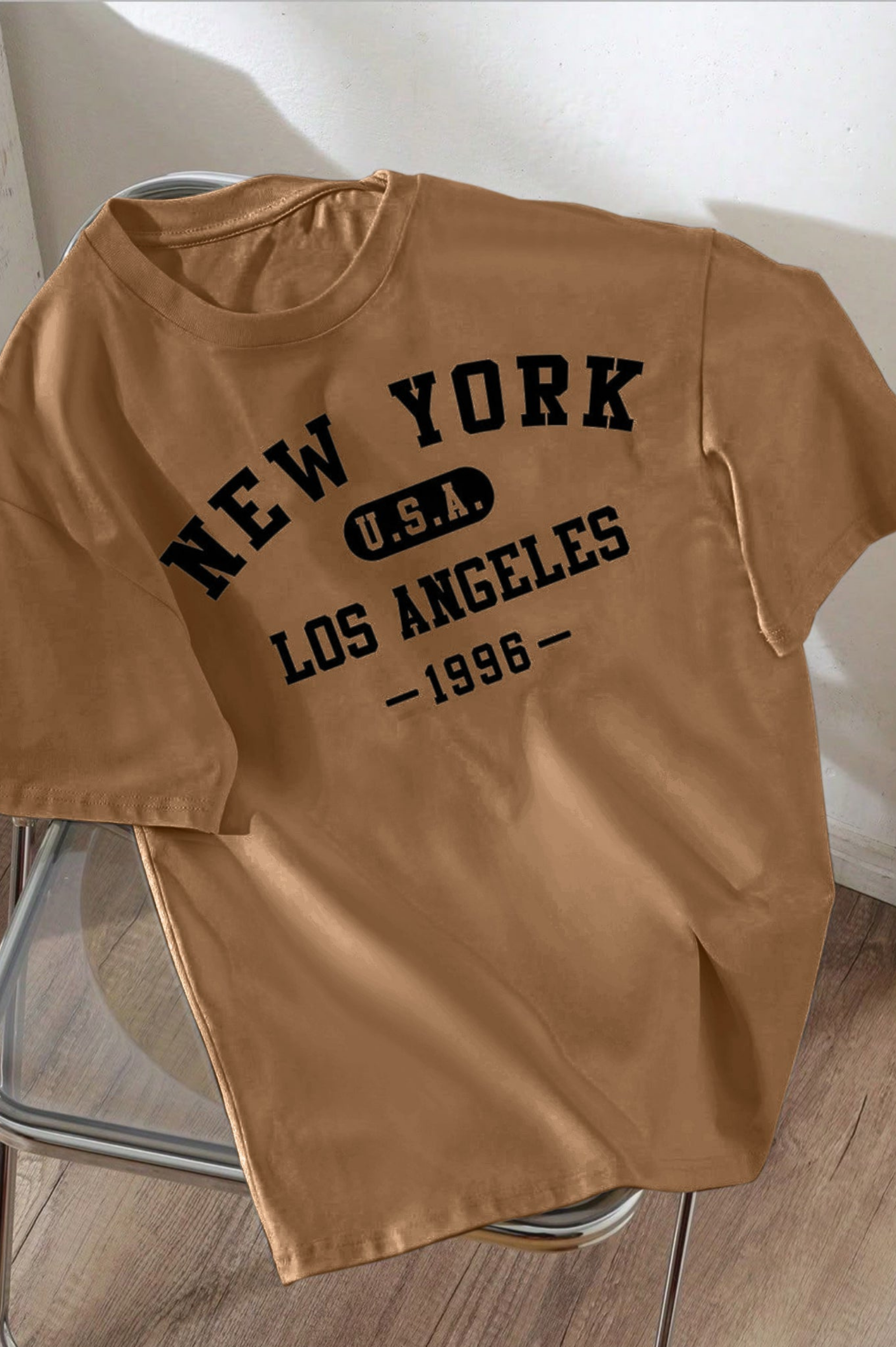 New York Graphic Drop Shoulder Oversized T-shirt Coffee
