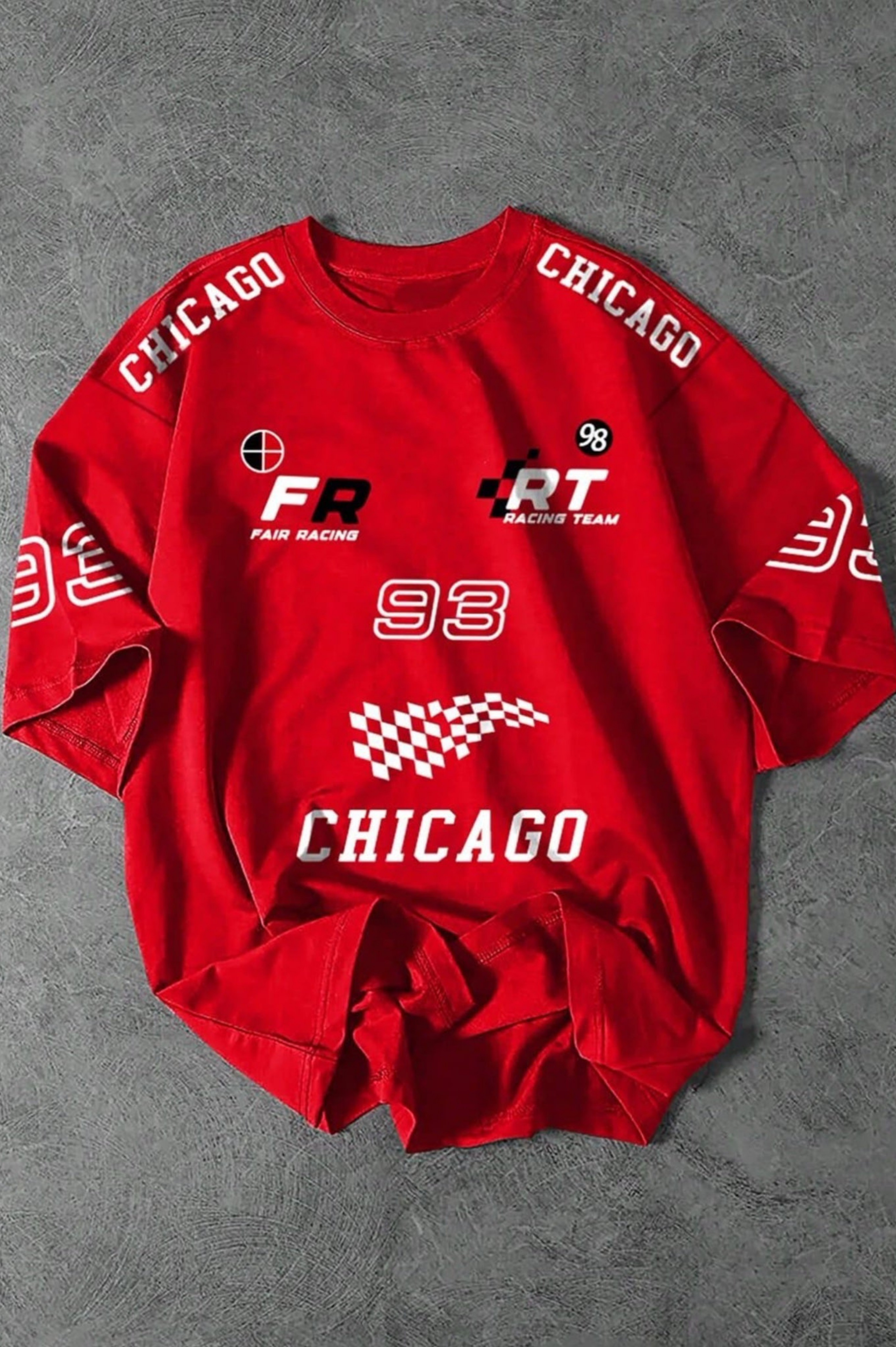 Team FR Chicago Graphic Drop Shoulder Oversized T-shirt RED