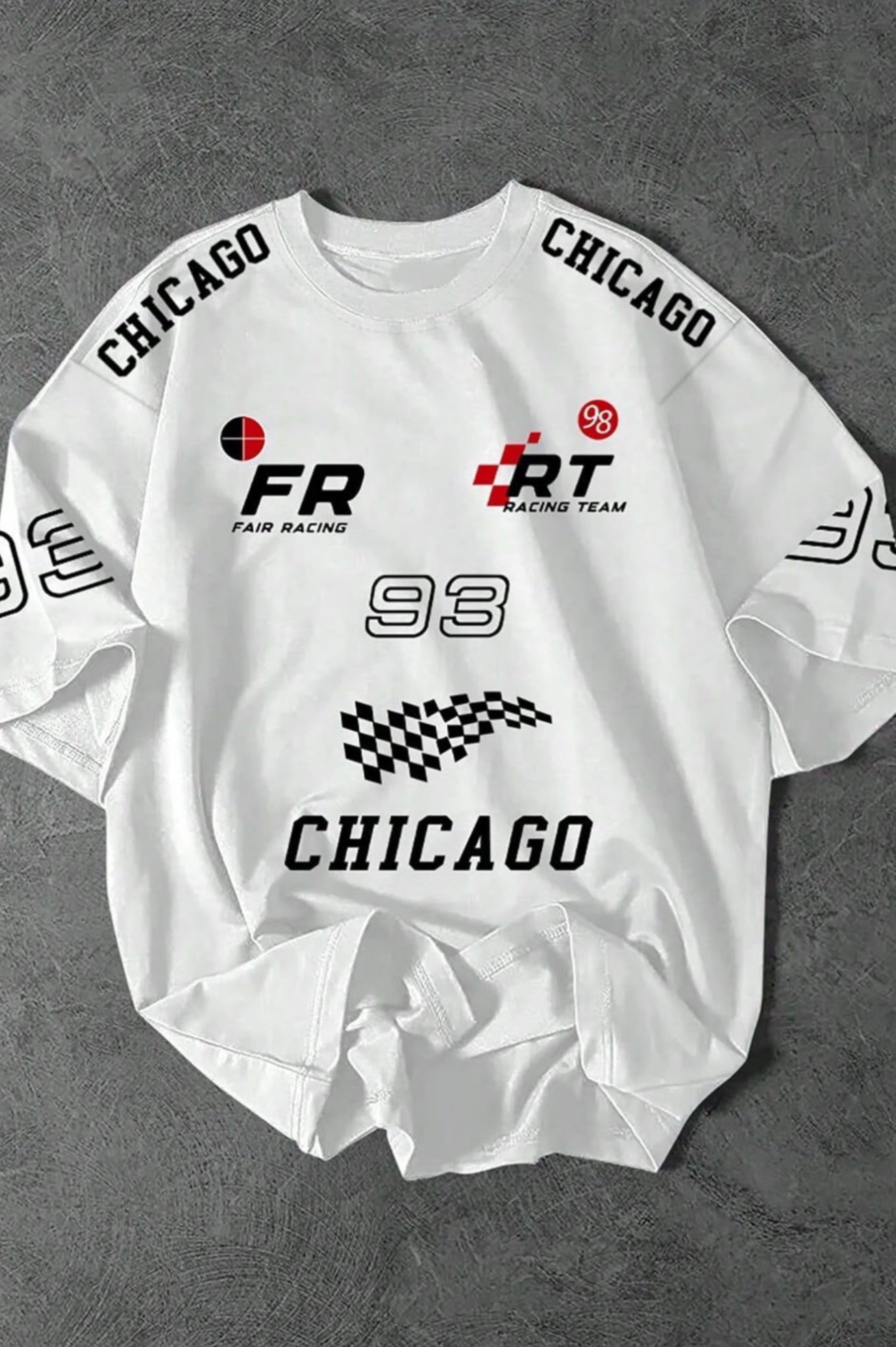 Team FR Chicago Graphic Drop Shoulder Oversized T-shirt White