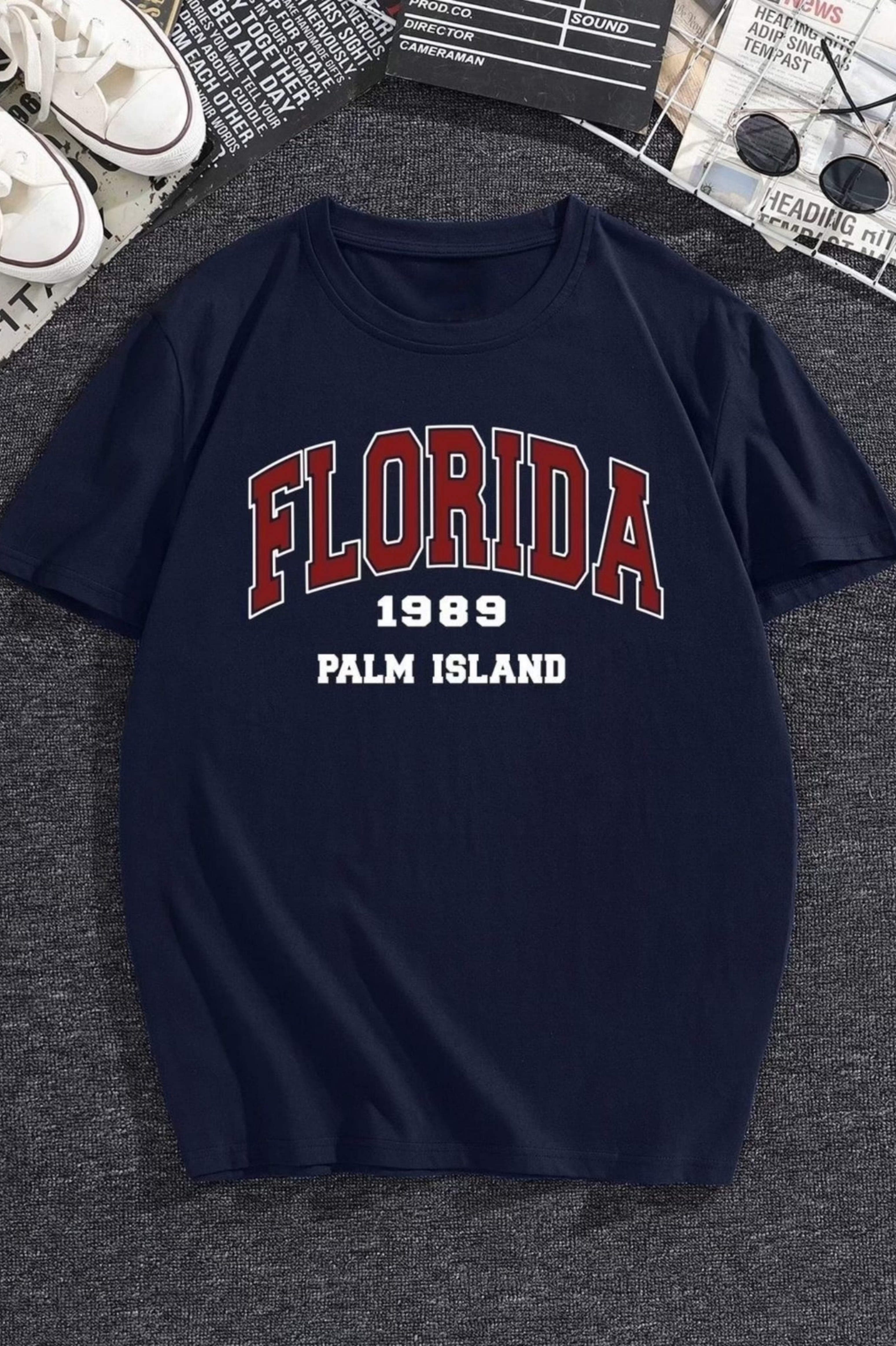 Florida Graphic Drop Shoulder Oversized T-shirt Navy