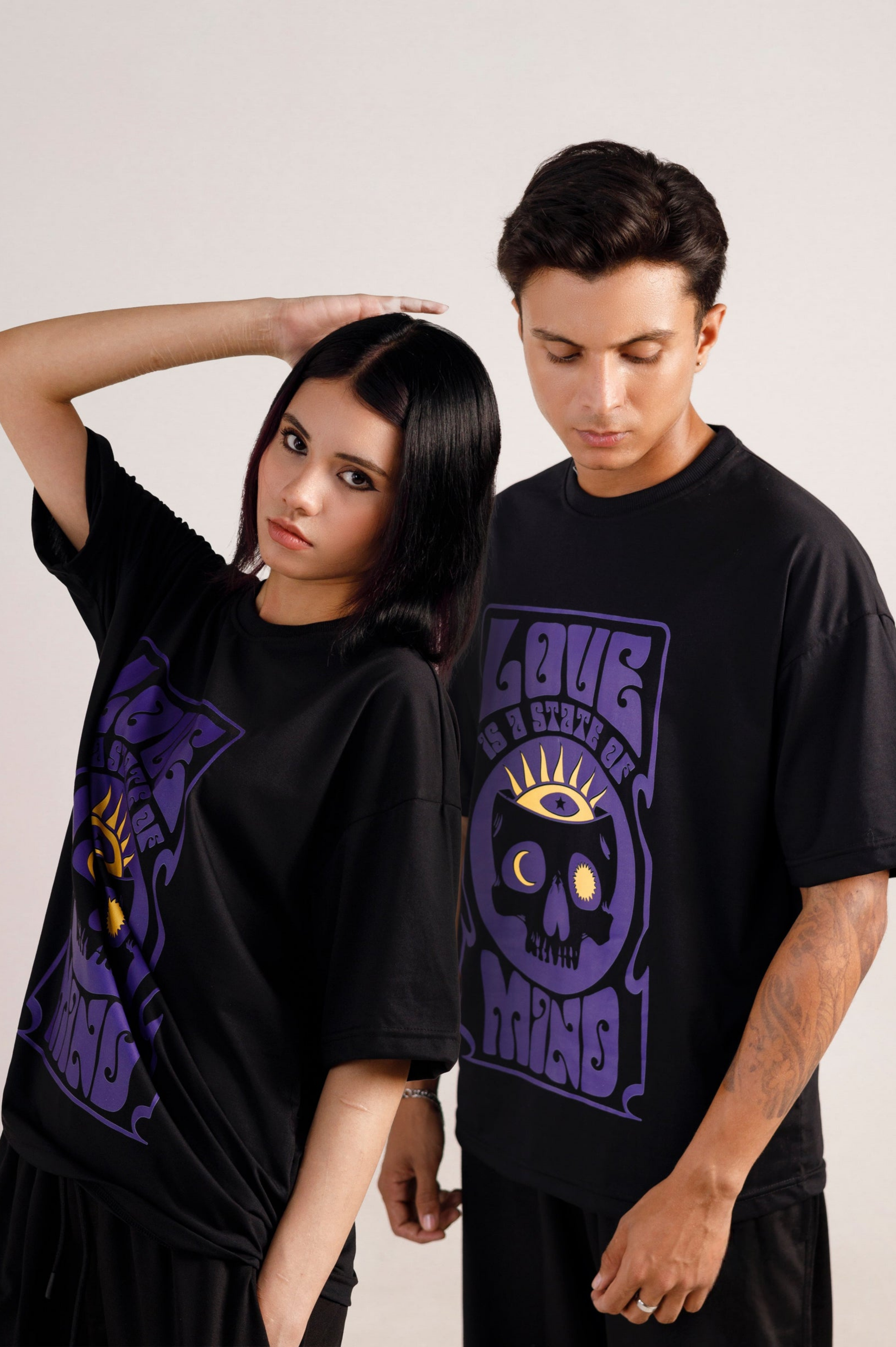 State Of Mind Graphic Drop Shoulder Oversized Tee Black