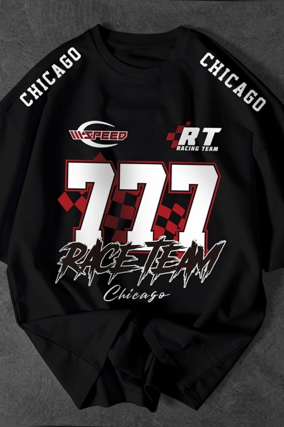 Team 777 FR Chicago Graphic Drop Shoulder Oversized T-shirt Black