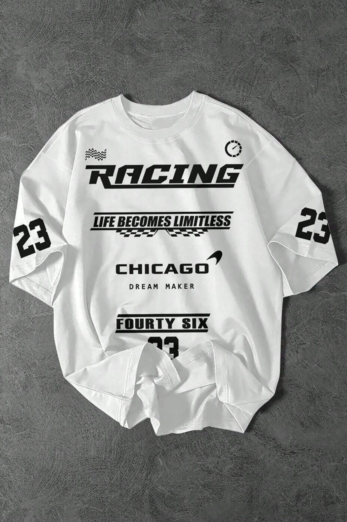 Team FR Dream Maker Chicago Graphic Drop Shoulder Oversized T-shirt White