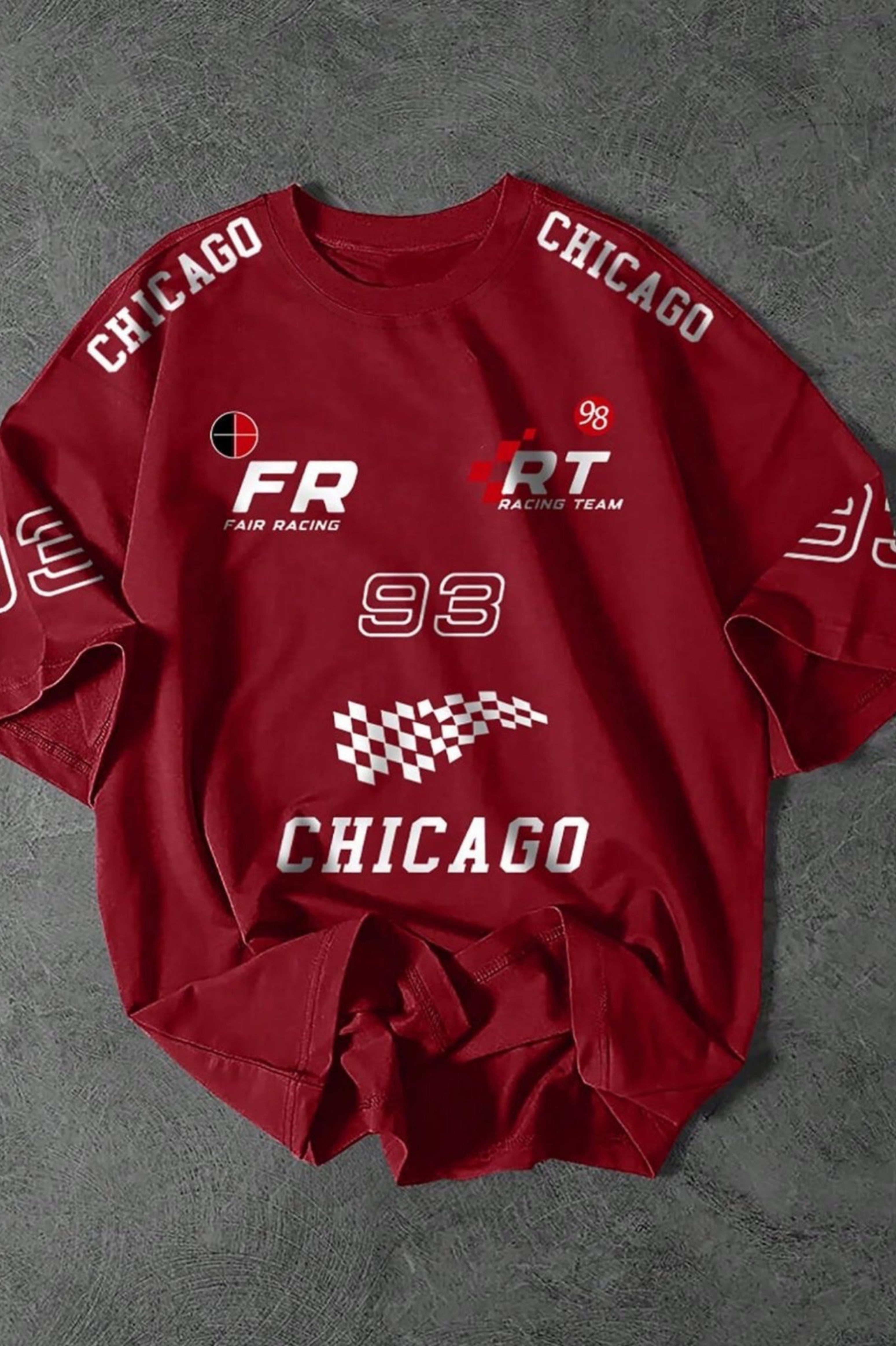 Team FR Chicago Graphic Drop Shoulder Oversized T-shirt Maroon