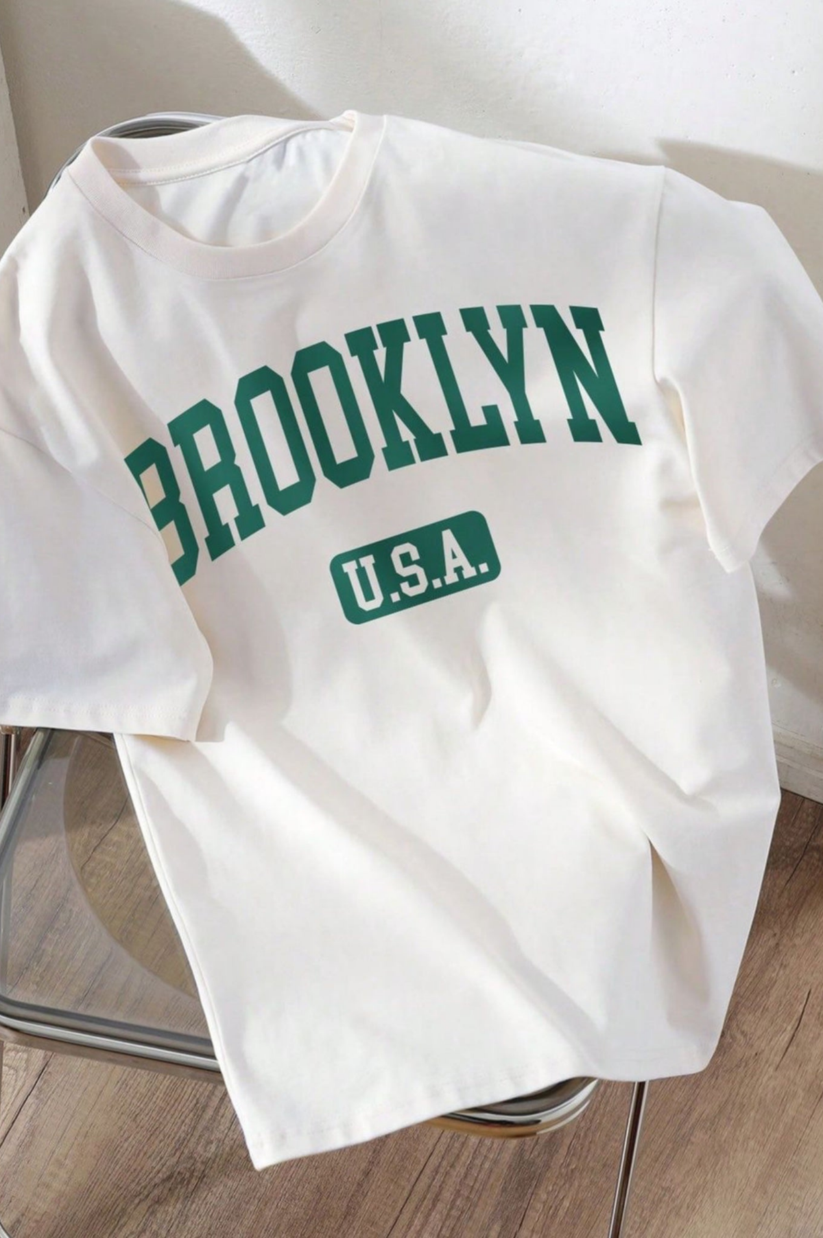 Brooklyn USA Graphic Drop Shoulder Oversized T-shirt White