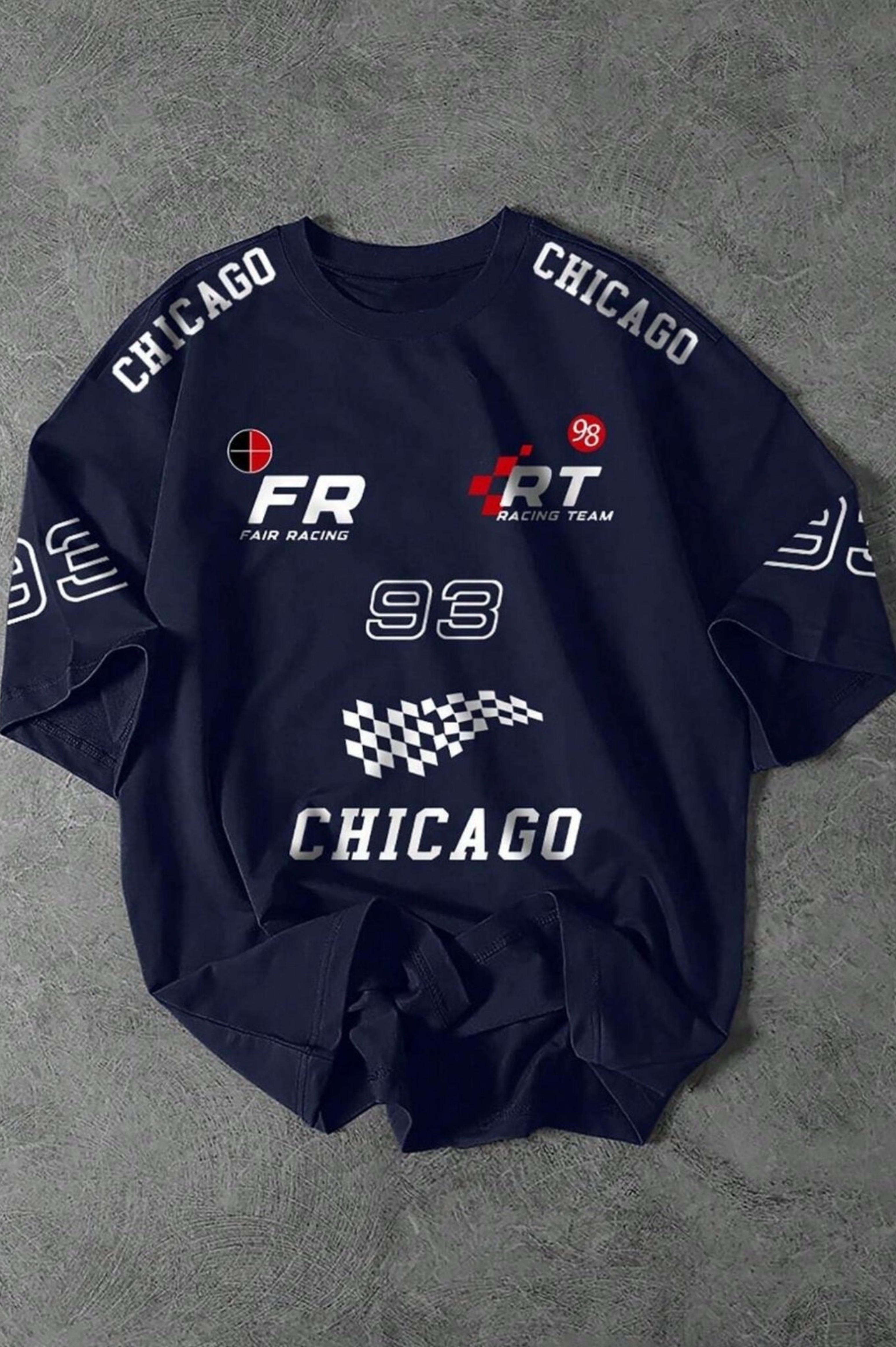 Team FR Chicago Graphic Drop Shoulder Oversized T-shirt Navy