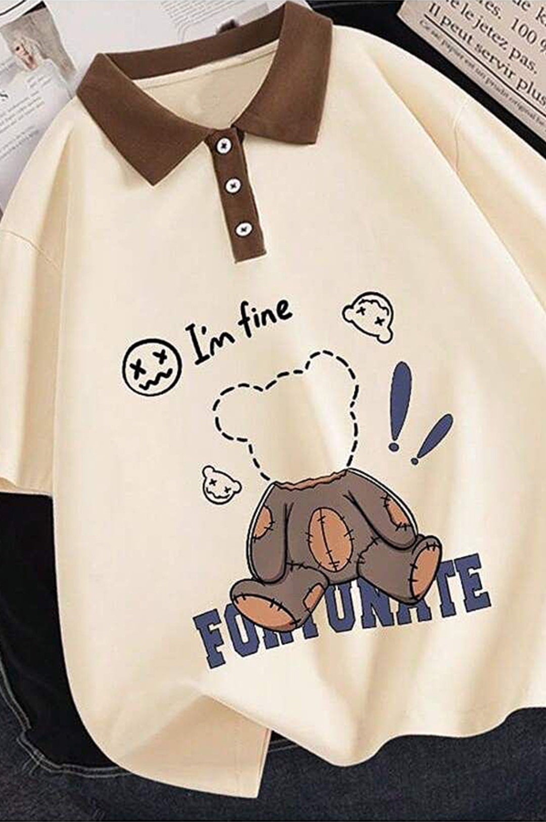 Hombres Camisa Drop Shoulder Polo Shirt Bear