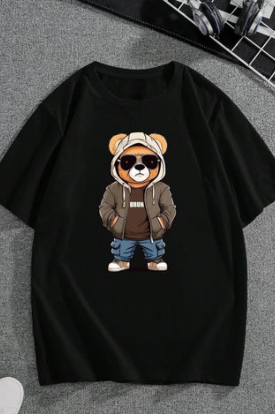 Bear Bruh Graphic Drop Shoulder Oversized T-shirt Black