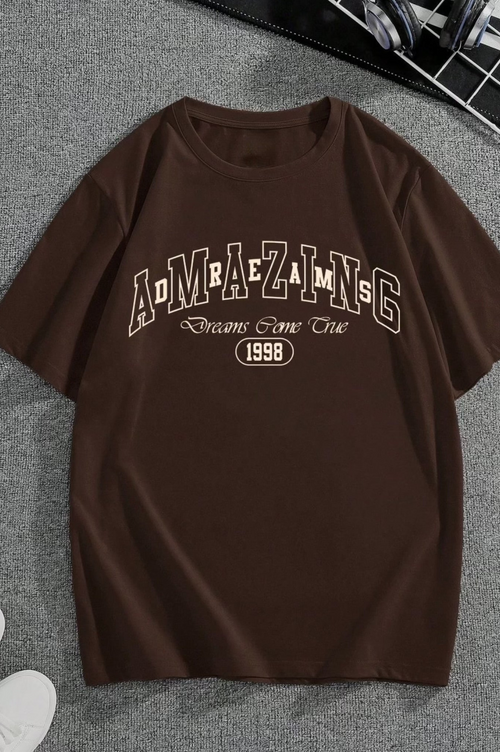 Amazing Dreams Graphic Drop Shoulder Oversized T-shirt Brown