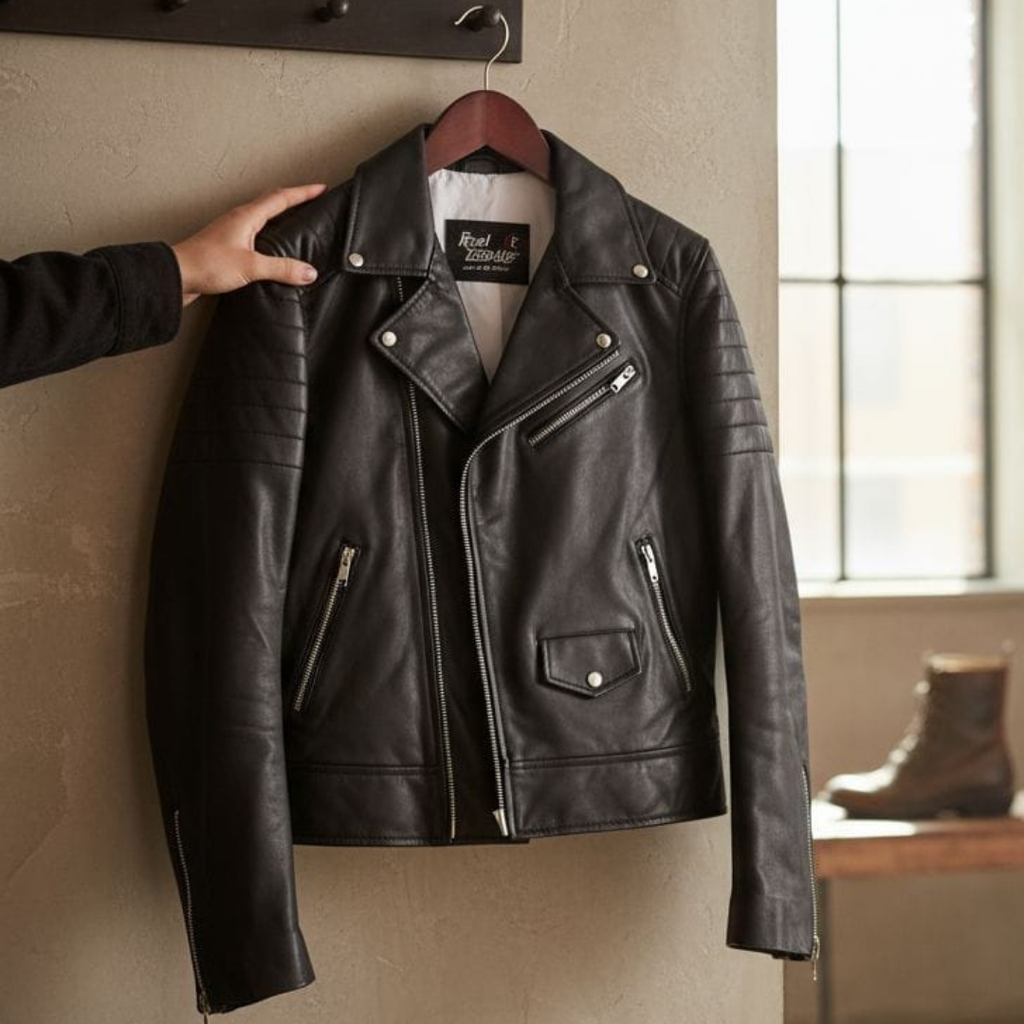 Black Padded Pure Leather Jacket