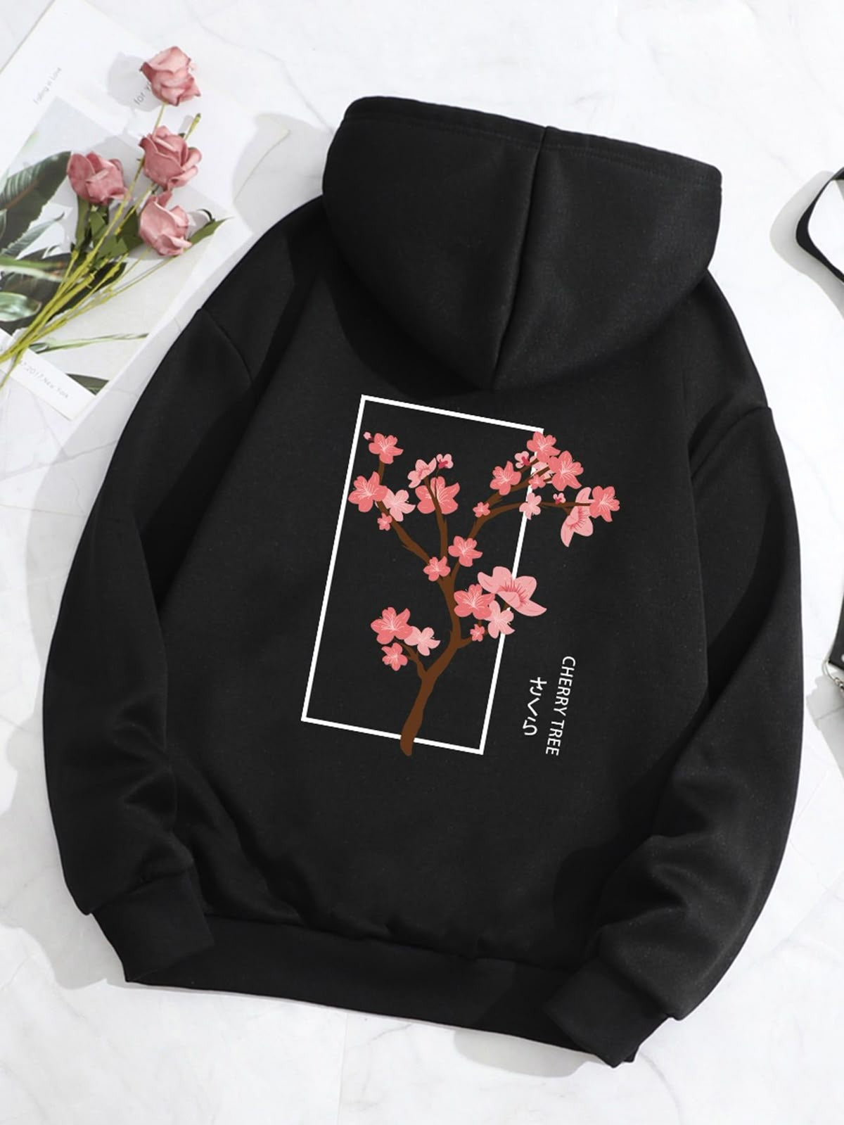 Cherry Tree Graphic Black Hoodie
