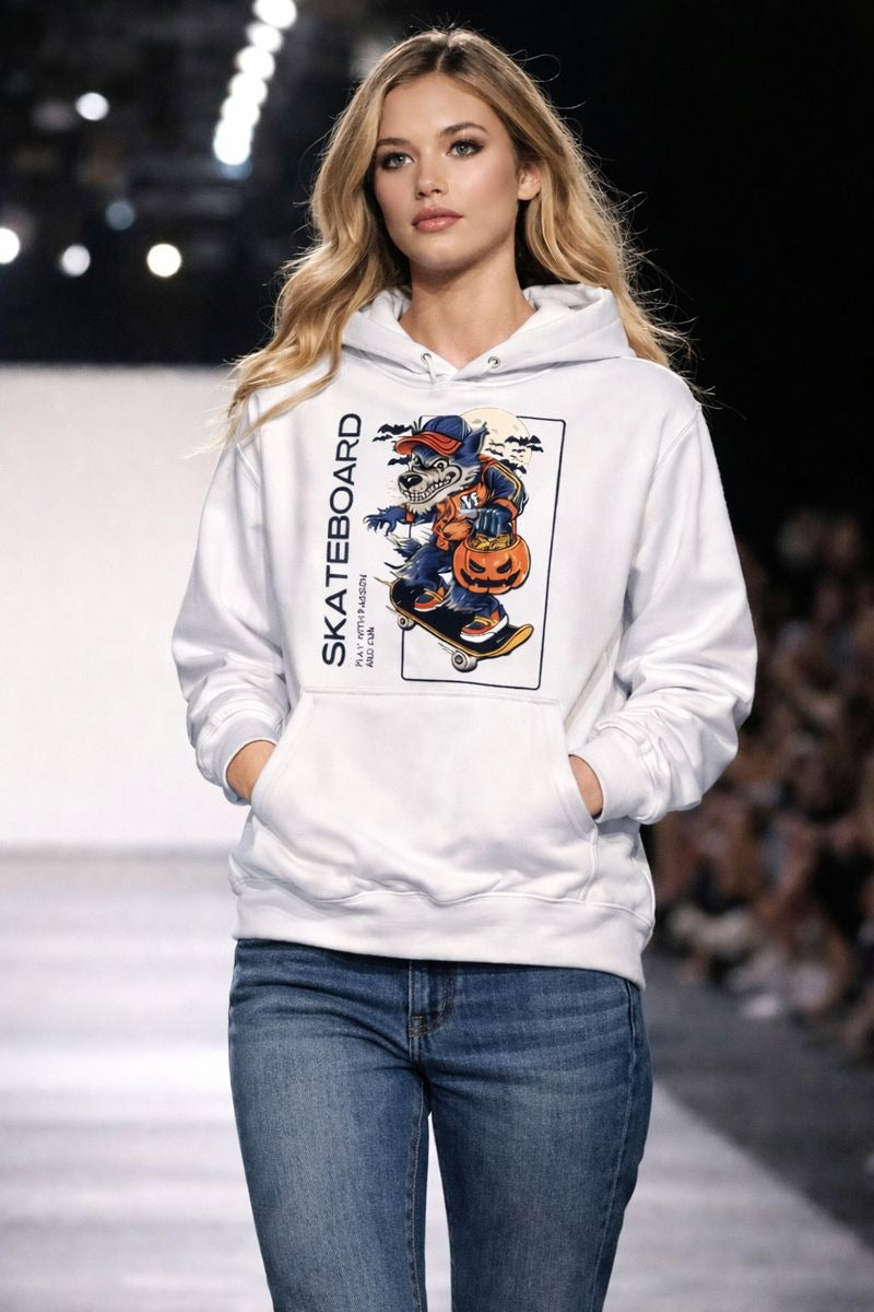Skating Dog Graphics White Hoodie