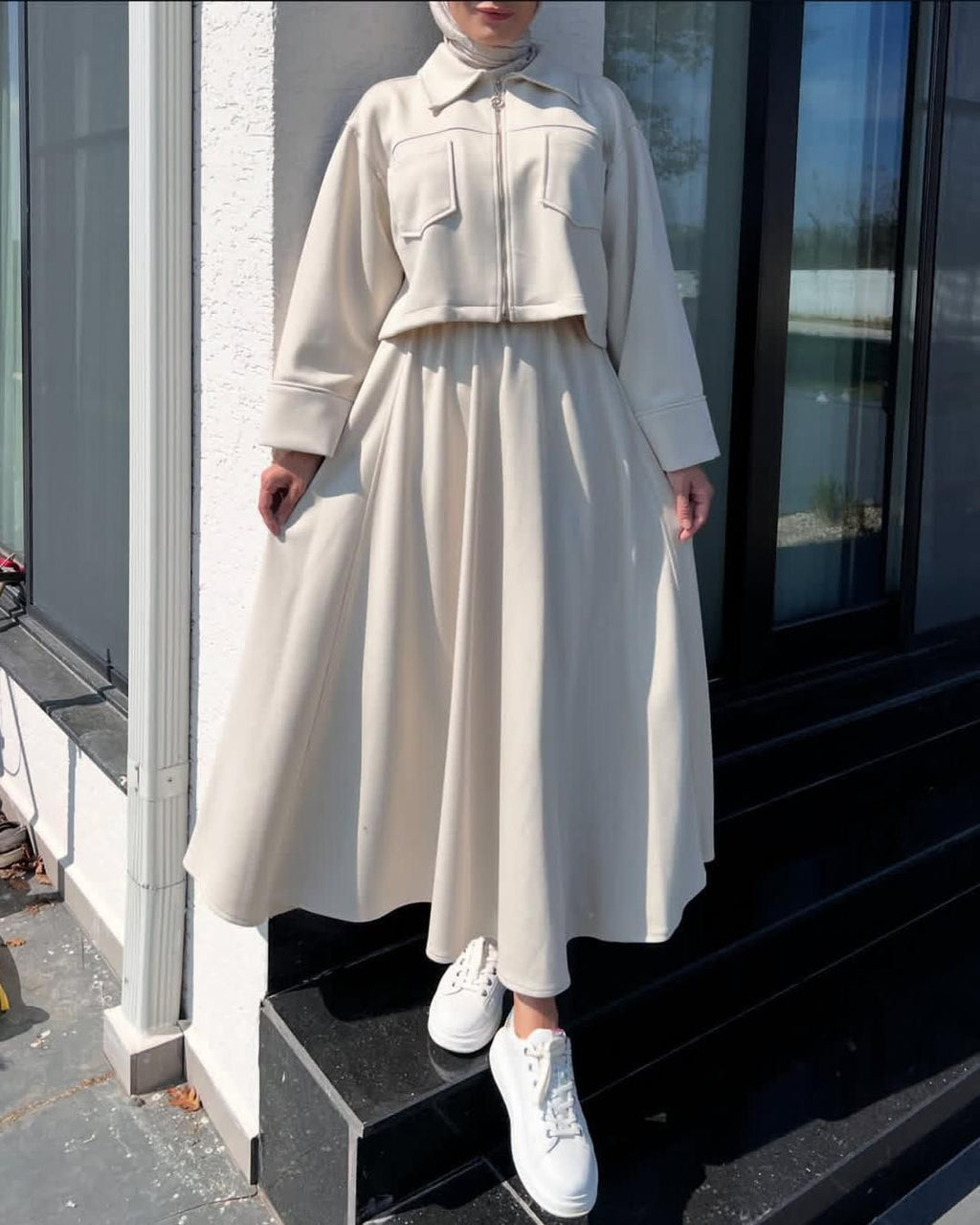 Maxi Style Zipper Jacket Winter Suit (2pec)