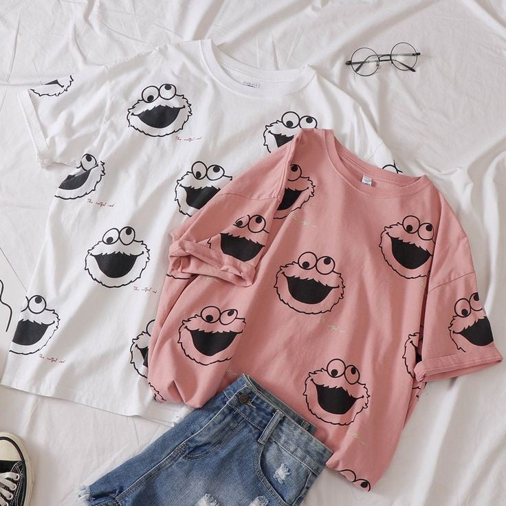 Cookie Monster Graphic Drop Shoulder oversized T-shirt