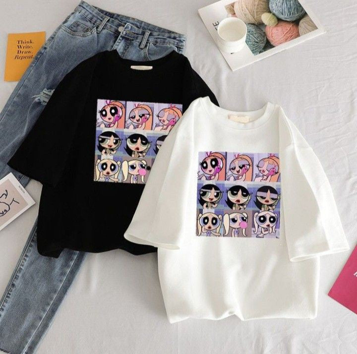 Powerpuff Girls Graphic Drop Shoulder Oversized Tee